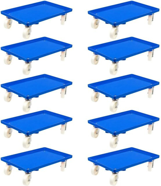 PROREGAL SparSet 10x Transportroller für Euroboxen 60 x 40 cm, Blau, mit Kunststoffrädern, geschlossenem Deck, 2 Lenkrollen und 2 Bremsrollen, Tragkraft bis 300 kg - Bild 1