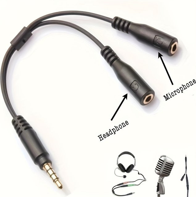 3,5 mm Stereo-Audio Y-Splitter-Kabel Adapter von 1 Stecker auf 2 Buchsen für Kopfhörer und Mikrofon in Schwarz - Bild 1
