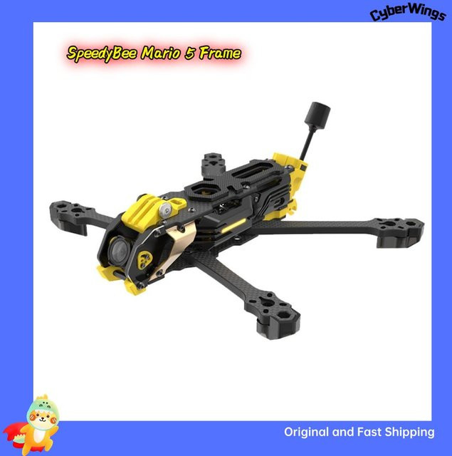 SpeedyBee Mario 5 Frame DC / XH ADV/PRO Drone in Schwarz mit Carbonfaser-Armen und LED-Streifenkanälen - Bild 1