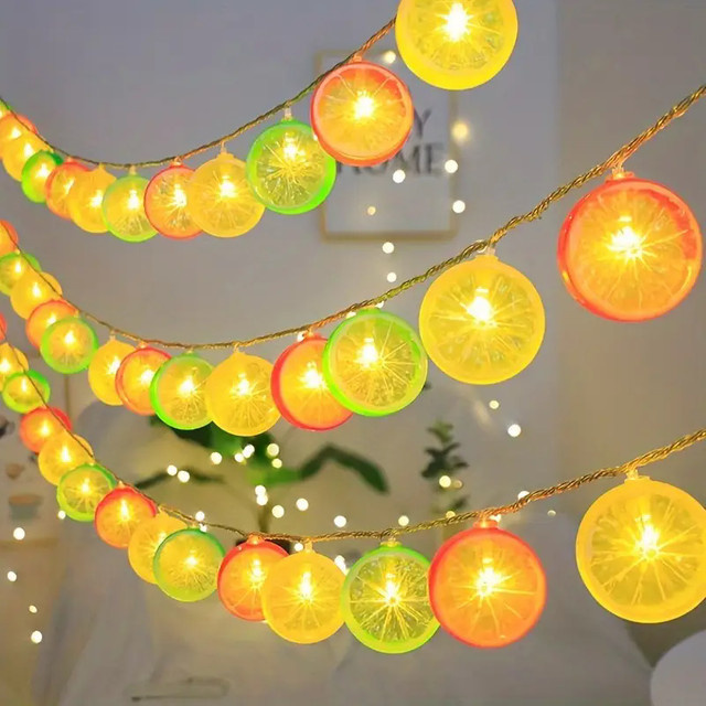 Bunte Zitronen-LED-Lichterkette für Innenräume und Partys, USB-betrieben und batteriebetrieben, Vorhang-Dekoration in Multicolor - Bild 1