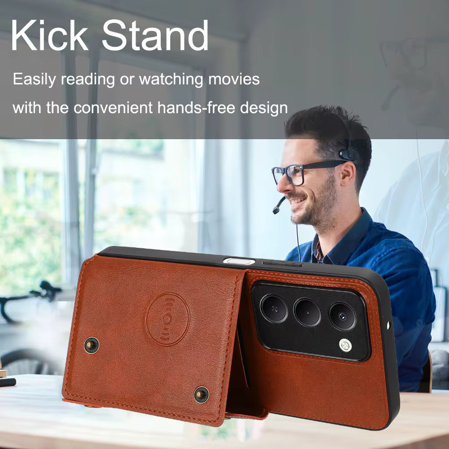 Luxus Lederhülle mit Magnet-Kartenhalter für Xiaomi Redmi 15 4G 5G in Schwarz und Braun - Bild 2