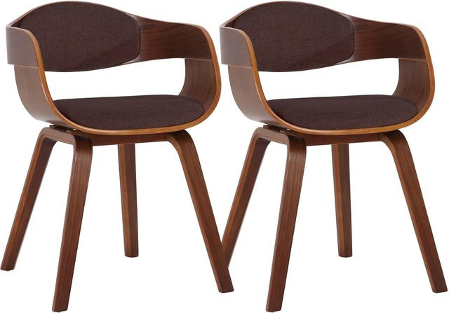 2er Set DELUKE LONDON Konferenzstühle aus Stoff und Holz in Walnuss/Braun, H x B x T: 73 x 49 x 46 cm - Bild 1