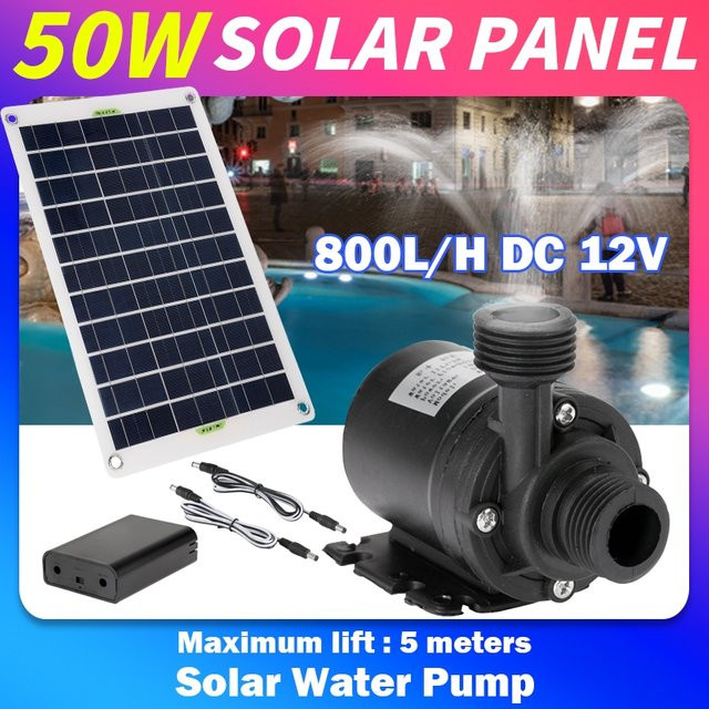 Bürstenlose Solarenergie Wasserpumpe Set in Schwarz mit 800 l/h und 50 W für Fischteich und Gartenbrunnen - Bild 1