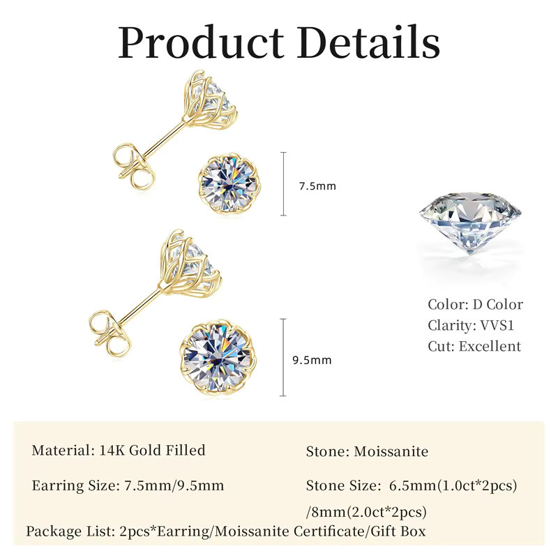 Lnngy Moissanit-Ohrstecker, 14 Karat Gold gefüllt, Damen - Bild 2