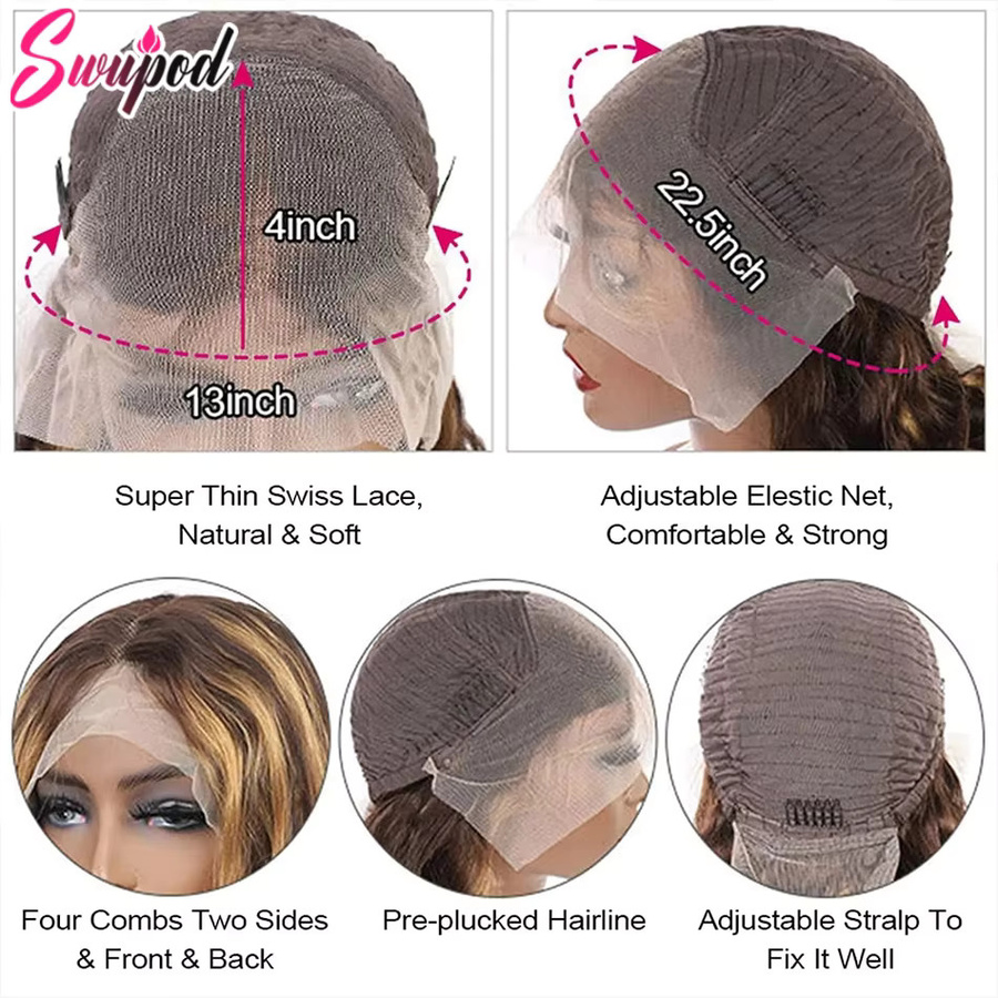 Swupod Perücke, Piano Highlight Ombre, Full Lace, Human Hair, Deep Curly - Bild 2