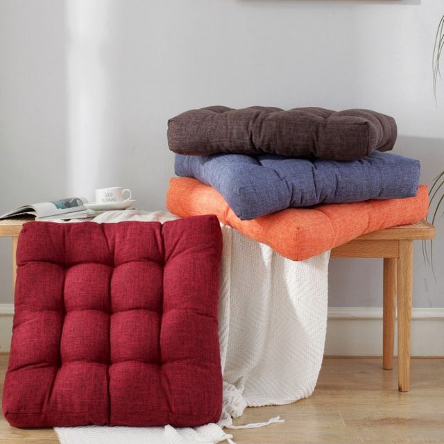 Inyahome Quadratisches Bodensitzkissen aus Baumwolle und Leinen in Rot und Pink - Bild 1