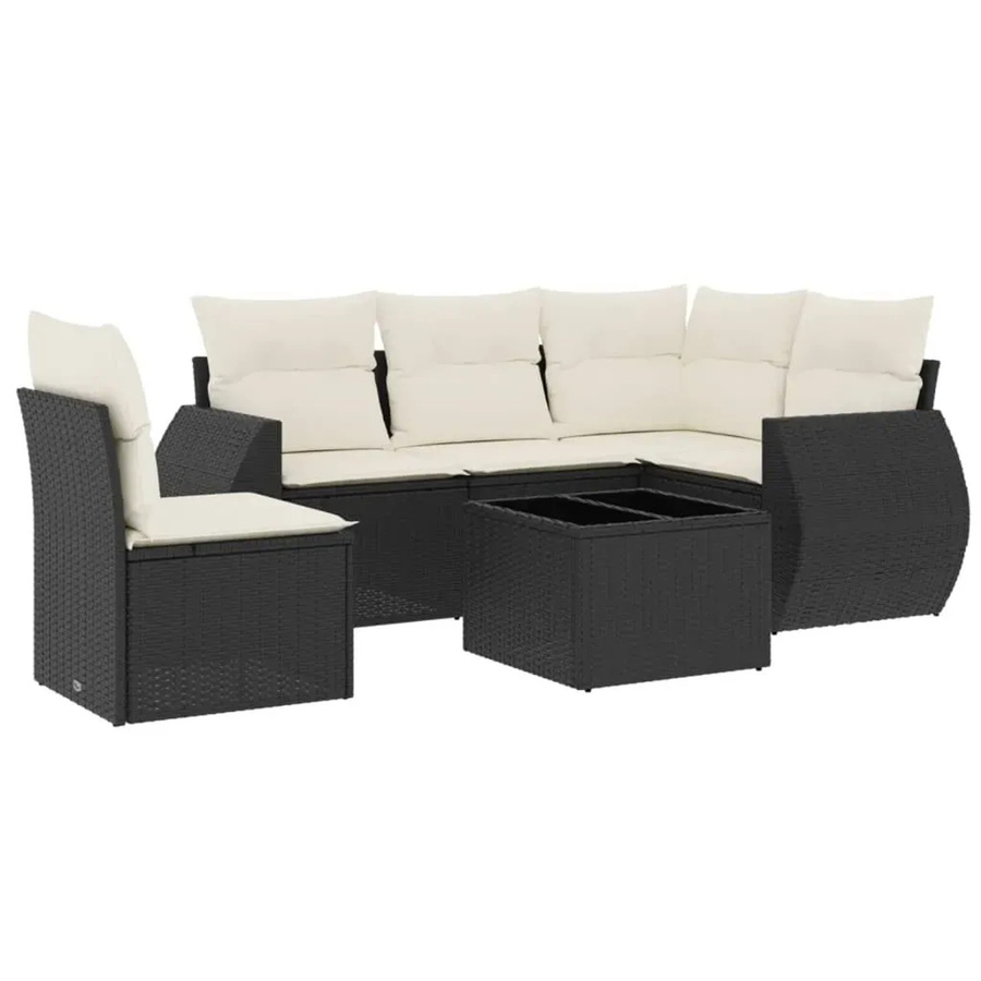 vidaXL 6-teilige Garten-Sofagarnitur in L-Form aus schwarzem Poly-Rattan mit Kissen und pulverbeschichtetem Stahlgestell - Bild 2