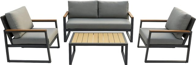Osoltus Gartenmöbel Lounge Sitzgruppe Set 4-teilig in Taupe Sahara mit Polsterauflagen und Metallgestell - Bild 1