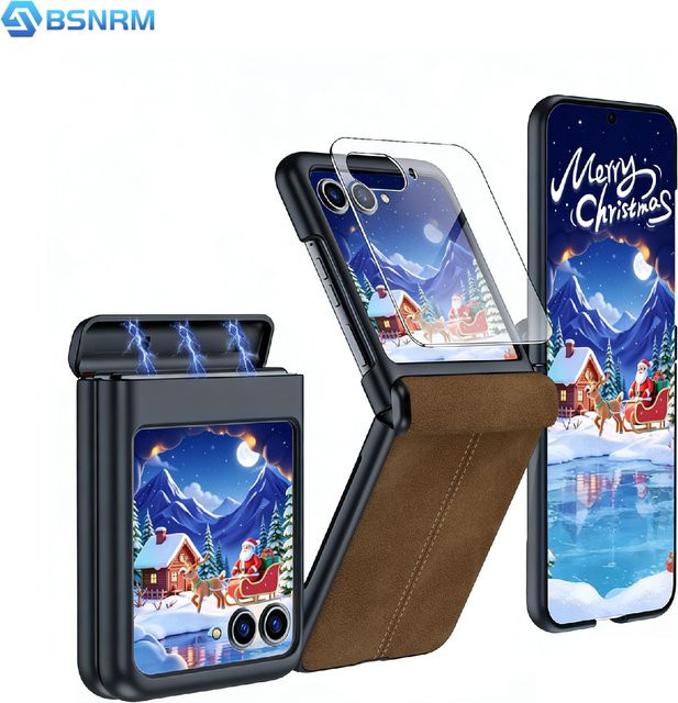 Motorola Razr 60 2025 und Razr 50 2024 Schutzhülle aus PU-Leder mit Displayschutzfolie, matt und stoßfest, Braun - Bild 1