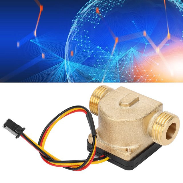 WALFRONT Messing-Durchflussmesser mit Hall-Sensor für Wasser, G1/2 Zoll, Farbe: Gold, 3-24V - Bild 1