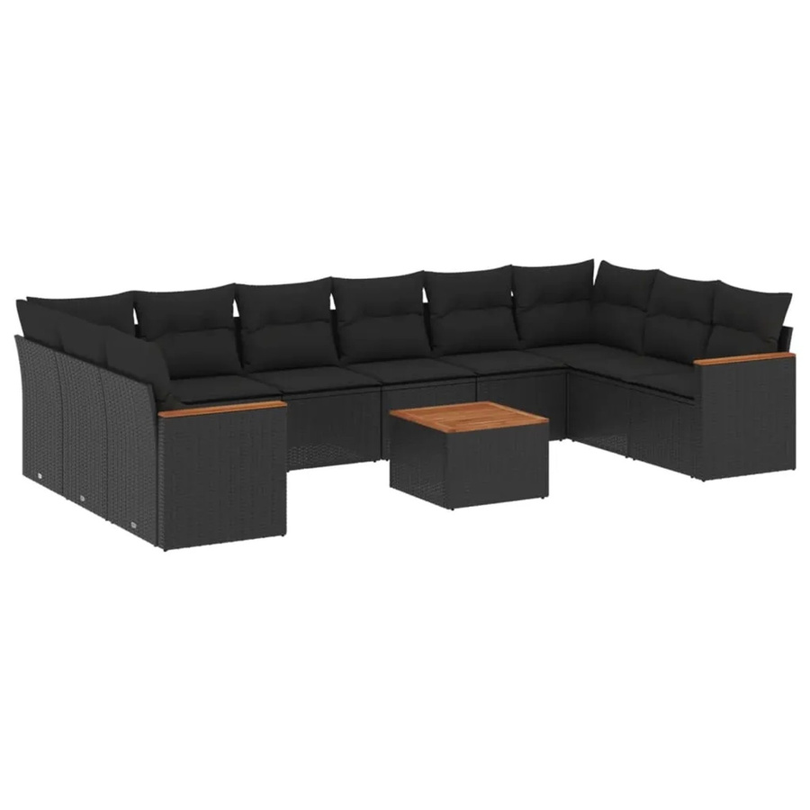 vidaXL 11-tlg. Garten-Sofagarnitur in L-Form aus schwarzem Poly-Rattan mit Kissen und pulverbeschichtetem Stahlgestell - Bild 2