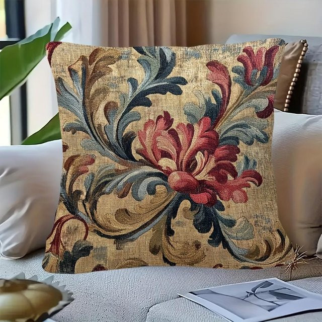 Zweiseitige Vintage Kissenhülle mit floralem Wandteppich-Druck aus Peach Skin, Mehrfarbig, B/B/H: 18 x 18 x 18 cm - Bild 1