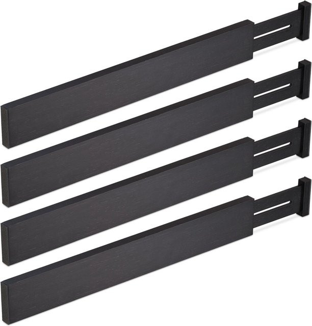 Relaxdays Schubladentrenner aus Bambus in Schwarz, 4er Set, Länge: 46-56 cm - Bild 1