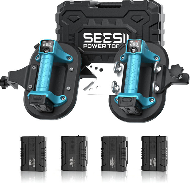 Seesii Elektrischer Saugnapf 10 Zoll mit Digitalem Display und 4 Akkus 3,0Ah für Glas- und Fliesenheber bis 280kg - Bild 1