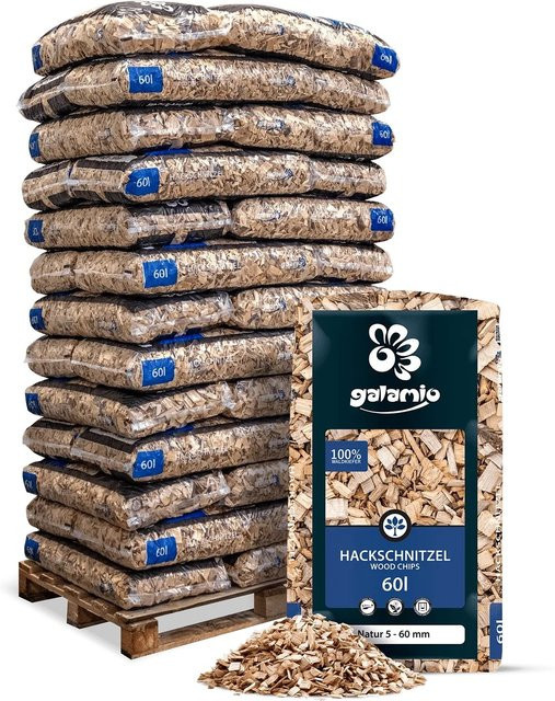 Galamio Holzhackschnitzel Natur braun 5-60 mm, 39 Säcke à 60 l (Gesamtvolumen 2340 l) - Bild 1