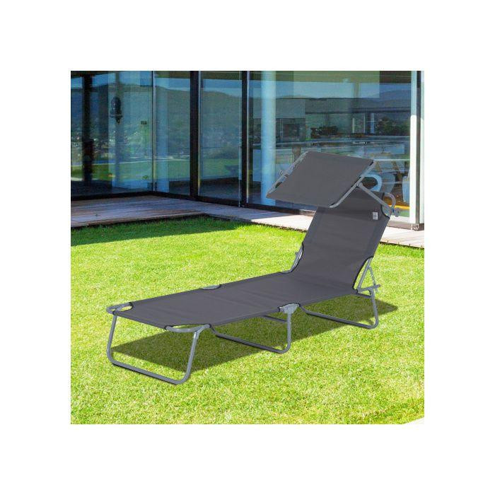 Faltbare Sonnenliege von Outsunny mit verstellbarem Sonnenschutz aus Textilene und Metall in Grau, B/T/H: 187 x 58 x 36 cm - Bild 2