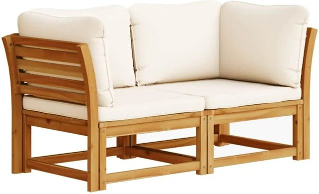 vidaXL Gartensofa 2-Sitzer aus Akazien-Massivholz mit Kissen in Creme/Beige/Weiß B/T/H: 146 x 73 x 65 cm - Bild 1