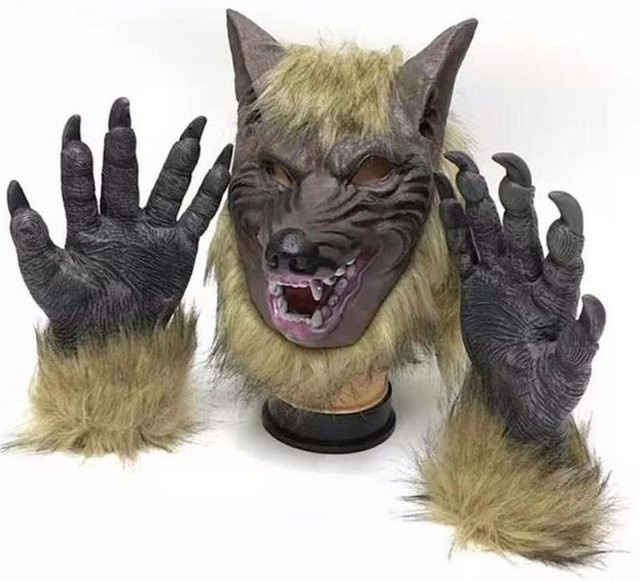Fashnics Halloween Horror Maske Werwolf Kostüm, Maske und Krallen, Braun - Bild 1