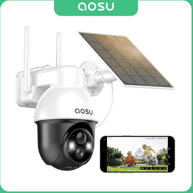 AOSU Refurbished 3MP PTZ Solar-Sicherheitskamera mit 5000mAh Akku, kabellose 2,4GHz WLAN-Außen-CCTV-Kamera mit PIR AI-Erkennung und 2-Wege-Audio in Weiß - Bild 1