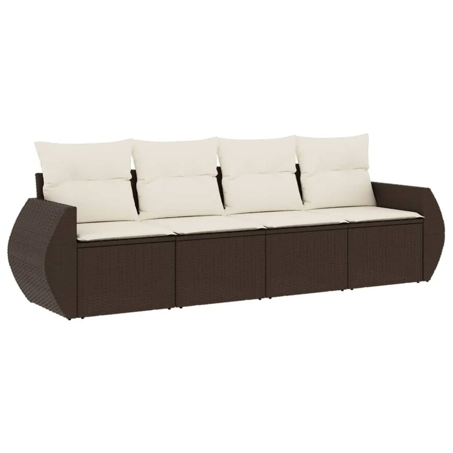 vidaXL 4-teilige Garten-Sofagarnitur in L-Form aus braunem PE-Rattan mit cremeweißen Kissen und Stauraum - Bild 2