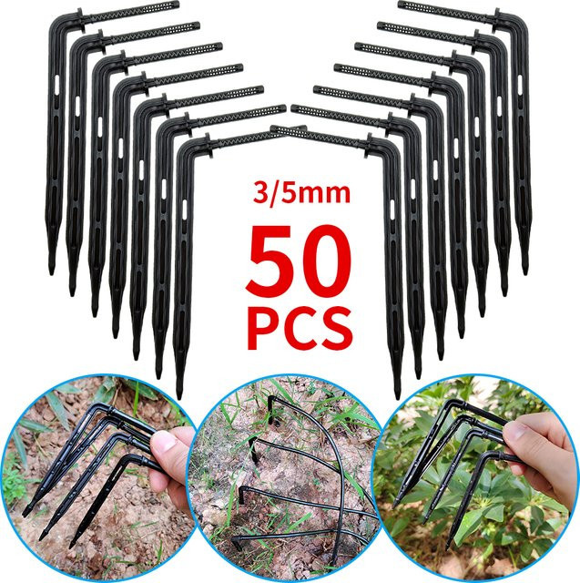 Wujie Micro-Tropfbewässerungs-Set mit 50 Stück Bend Pfeil Tropfern in Schwarz für 3/5mm Schläuche zur Gartenbewässerung und für das Gewächshaus - Bild 1