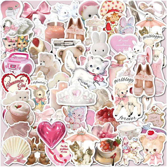 GOGOTU Kawaii Rosa Cartoon Aufkleber, 60-teiliges Set, pink - Bild 1