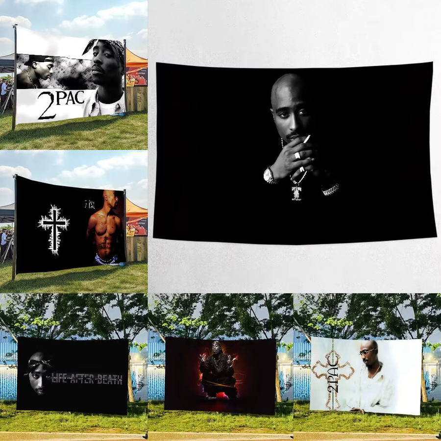 Mesuca Fotohintergrund Leinwand 2PAC Tupac Hip Hop Rapper mit Sternen Hintergrund Dekoration in Schwarz, Breite: 70 cm, Höhe: 70 cm - Bild 2
