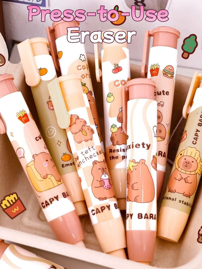 Niedlicher Capybara Radiergummi für Kinder in Mehrfarbig, einziehbarer Cartoon Radiergummi als Schulbedarf und Geschenk für Schüler - Bild 5