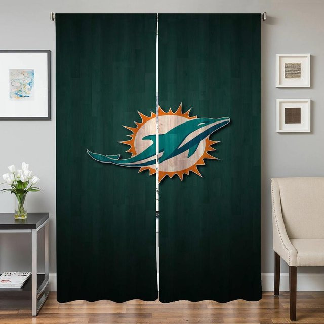 Miami D-dolphins Verdunkelungsvorhänge Set aus 2 Stück, halbtransparent mit Tiergrafik, Farbe: Grün, Breite: 50 cm, Höhe: 70 cm - Bild 1