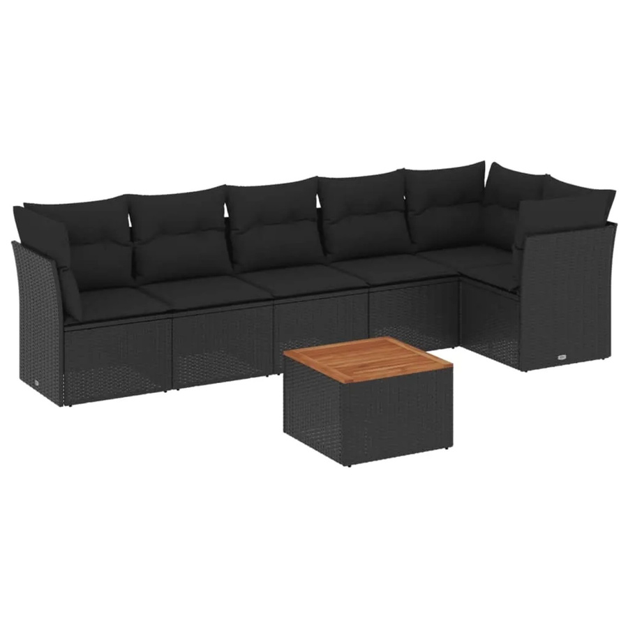 vidaXL 7-tlg Garten-Sofagarnitur in L-Form aus schwarzem PE-Rattan mit Kissen und Gartentisch - Bild 2