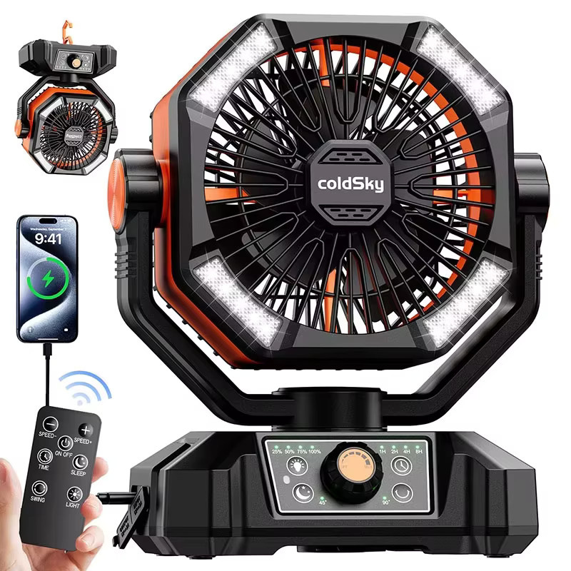 SKYTOO Campingventilator mit 20000 mAh Akku und 4 LED-Laterne, tragbarer Outdoor-Ventilator mit 8 Geschwindigkeiten für Camping und Angeln, Schwarz oder Grün - Bild 7