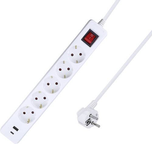 AS Schwabe Steckdosenleiste mit Schutzkontakt und USB-A sowie USB-C Anschlüssen in Weiß - Bild 1