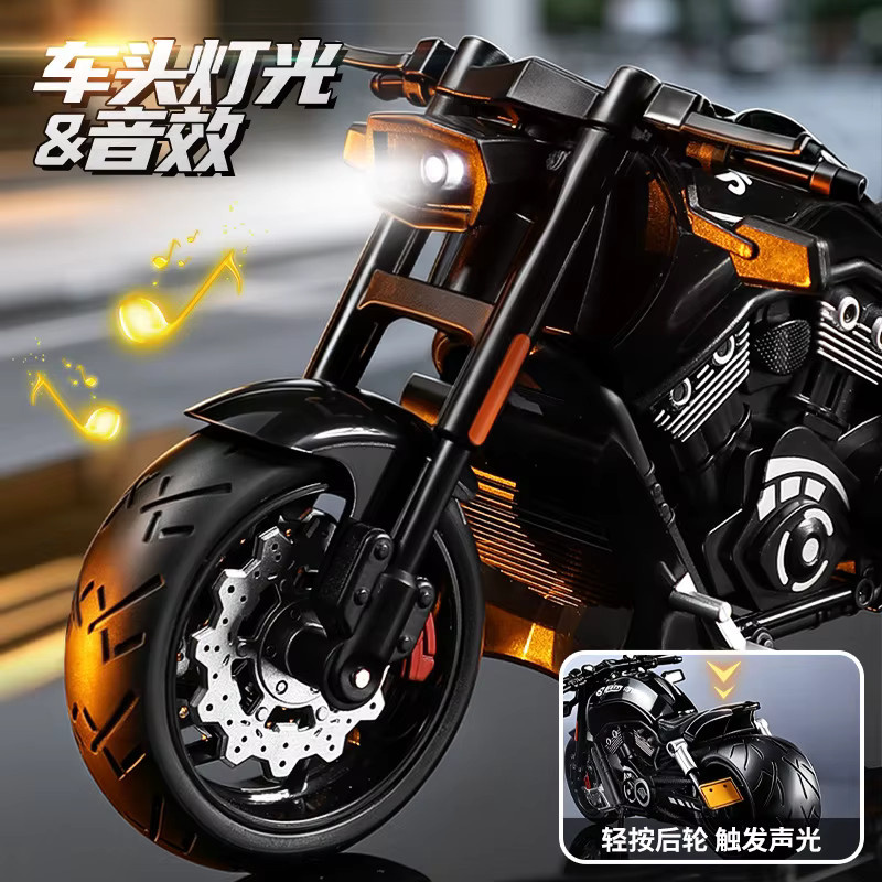 WELLY Retro Schwerlast-Motorradmodell, 1:10, Metall, Schwarz - Bild 4