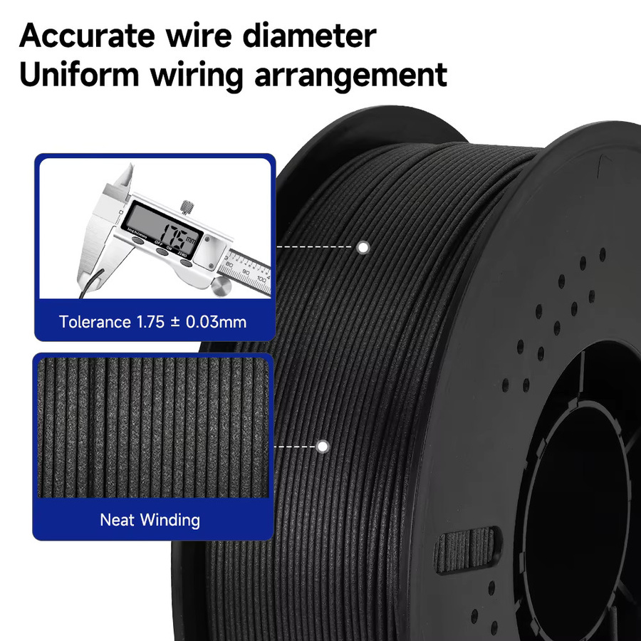 KINGROON Kohlefaser 3D-Druckerfilament PETG-CF und PLA-CF, 1,75 mm, 1 kg, Schwarz - Bild 2