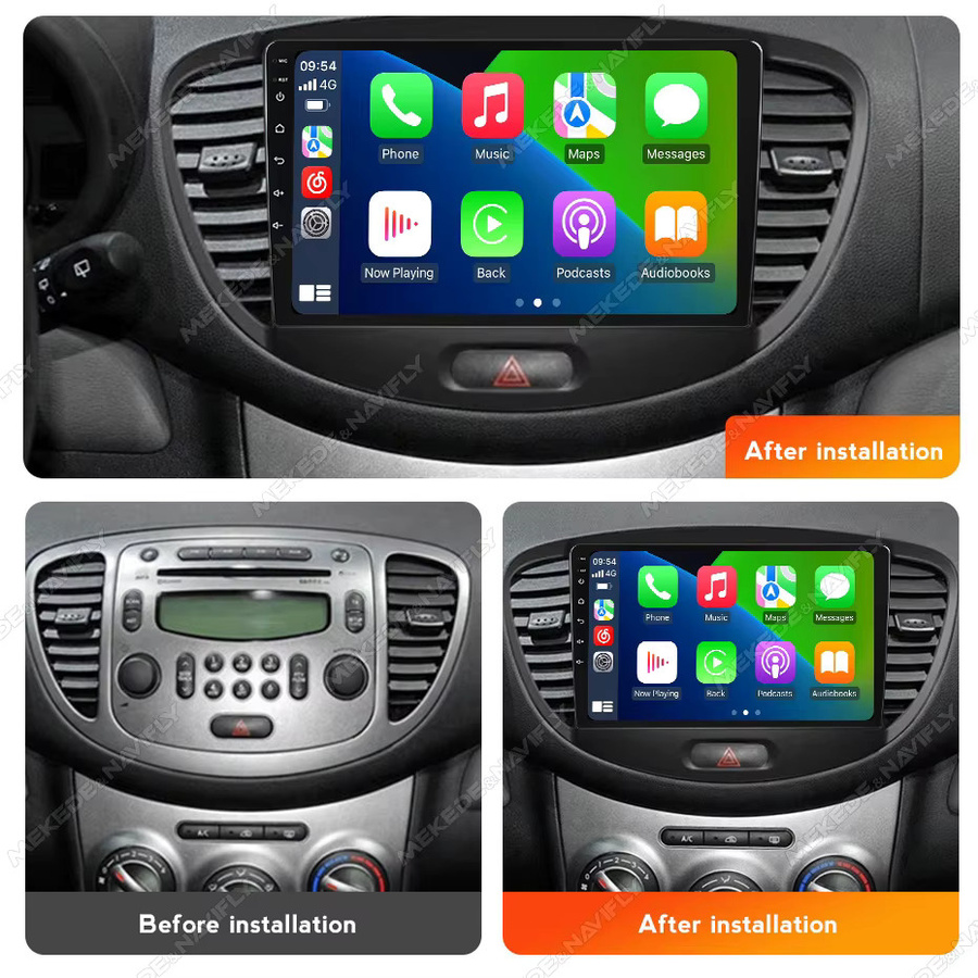 MEKEDE & NAVIFLY Android 14 Autoradio mit Carplay für Hyundai I10 2007-2013, 2 Din Multimedia-Player Zentraleinheit in Schwarz - Bild 2