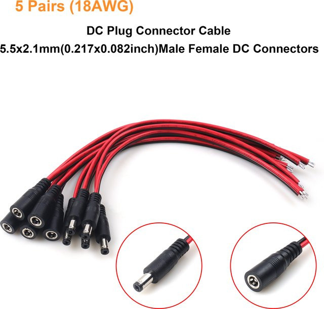 LANO DC-Stromkabel mit DC 5,5 x 2,1 mm Stecker und Buchse, 12V DC-Kabel für Solar, rot und schwarz - Bild 1