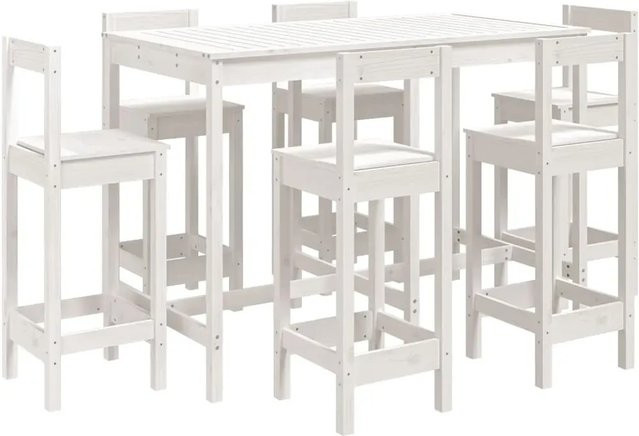 vidaXL 7-teiliges Gartenbar-Set aus massivem Kiefernholz in Weiß mit rustikaler Optik - Bild 1