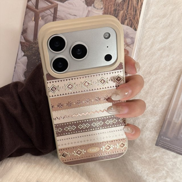 MUQGEW Stoßfeste iPhone 16 Schutzhülle mit koreanischem Geometrie-Muster und Ledertextur - Bild 1