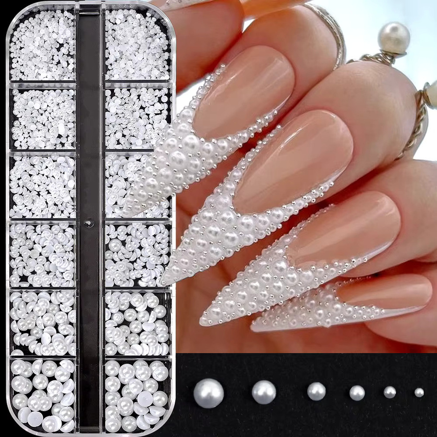 Zhou Nailart Nagel-Charms-Set, 12 Boxen, Perlen, 1,5–5 mm, glänzend - Bild 2