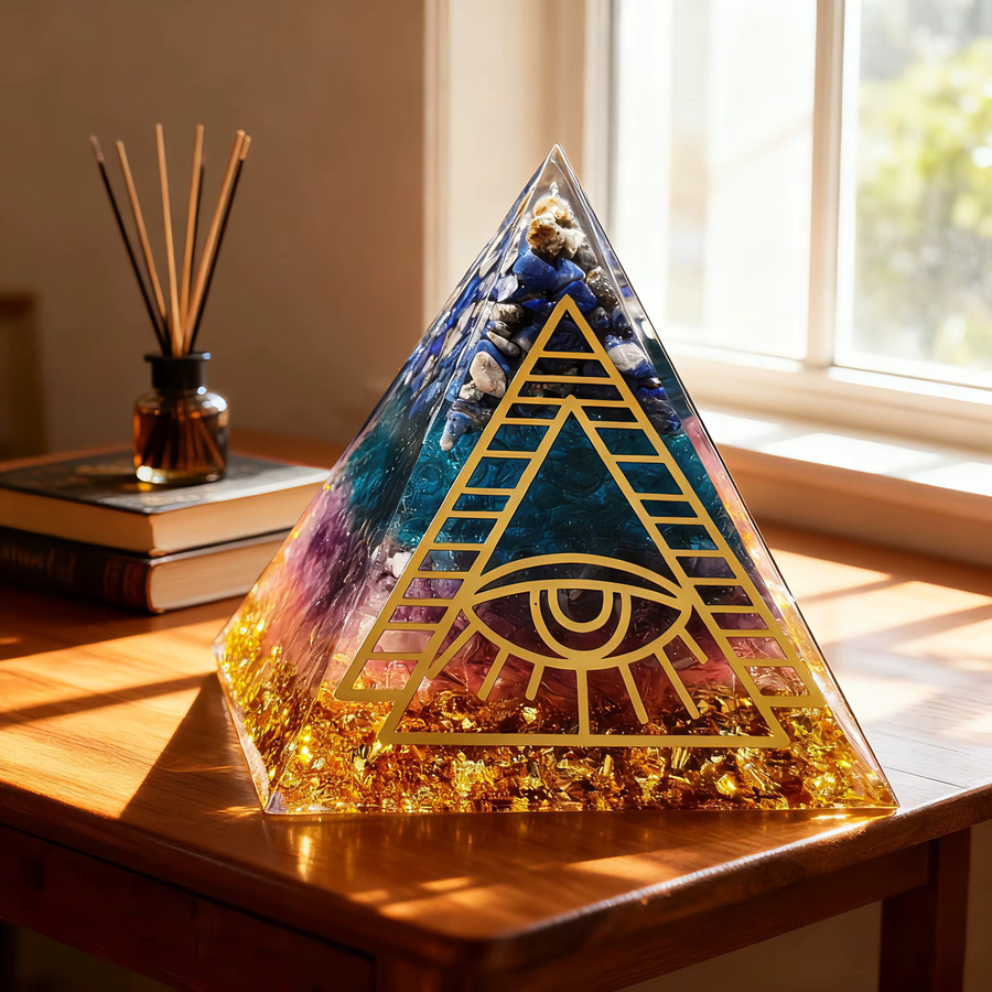 Orgon Pyramide aus natürlichem Lapislazuli, Amethyst und blauem Glas als Kristall Heilung Dekoration - Bild 4