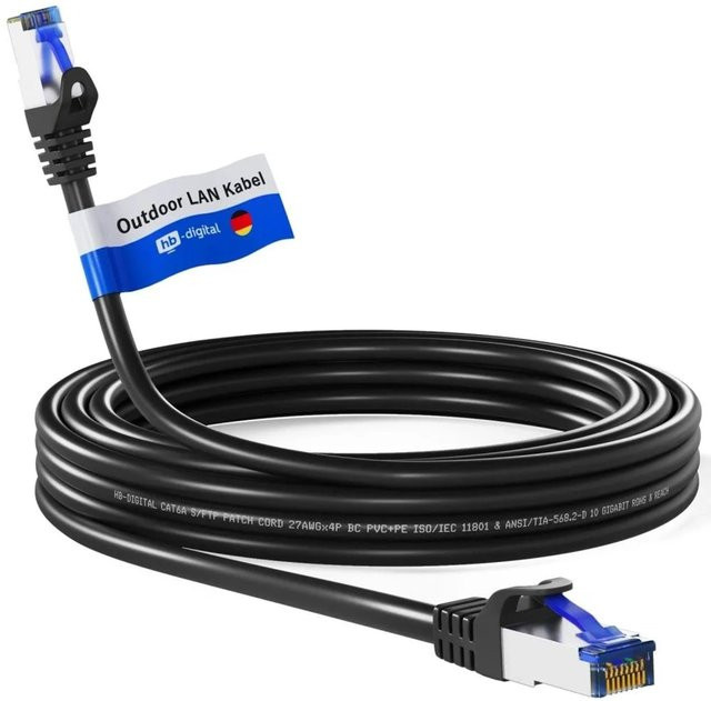 hb-digital Patchkabel CAT 6a Outdoor RJ45 S/FTP Ethernet LAN Schwarz 20 m - Bild 1