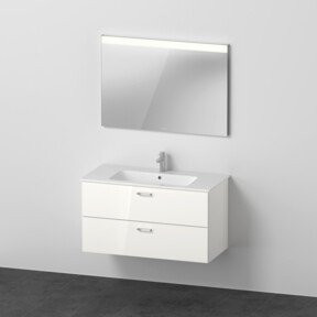 Duravit XBase Möbel-Set für das Badezimmer mit Waschtisch, Waschtischunterbau und Spiegel in Weiß glänzend, B: 103 cm, T: 49 cm, H: 200 cm - Bild 1
