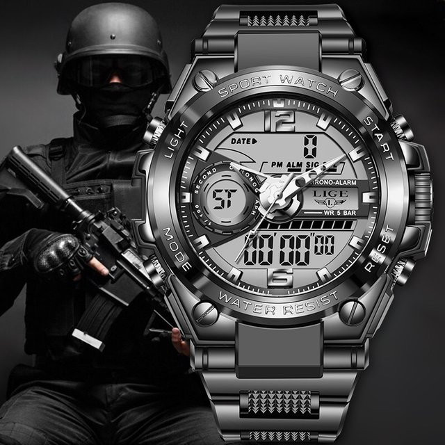 LIGE Digitaluhr, Schwarz, Herren, Rund - Bild 1