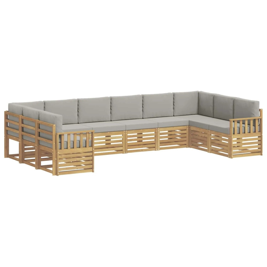 vidaXL Outdoor-Sofagarnitur 7-teilig in L-Form aus Akazienholz mit Polsterung in Weiß und Hellgrau - Bild 2
