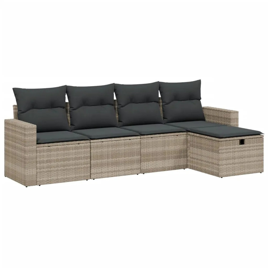 vidaXL 5-tlg Garten-Sofagarnitur L-Form in Grau mit Kissen und Ottoman aus Poly Rattan - Bild 2