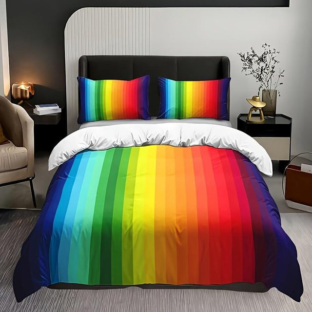 3-teiliges Bettwäsche-Set Your Warm Home mit Regenbogenstreifen in Multicolour, bestehend aus 1 Bettbezug und 2 Kissenbezügen, B/H: 140 x 210 cm, Kissenbezüge: 50 x 70 cm - Bild 1