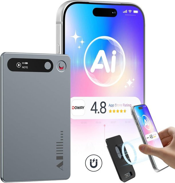 MECHEN AI-Diktiergerät mit 64 GB Speicher in Silber, KI-Notizbuchgerät für Besprechungen, Vorträge und Anrufe mit KI-Transkription und Zusammenfassung - Bild 1