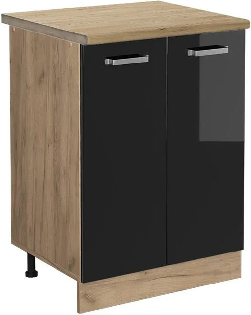Vicco Küchenunterschrank R-Line Schwarz Hochglanz und Eiche, Breite: 60 cm, Tiefe: 60 cm, Höhe: 81,6 cm - Bild 1