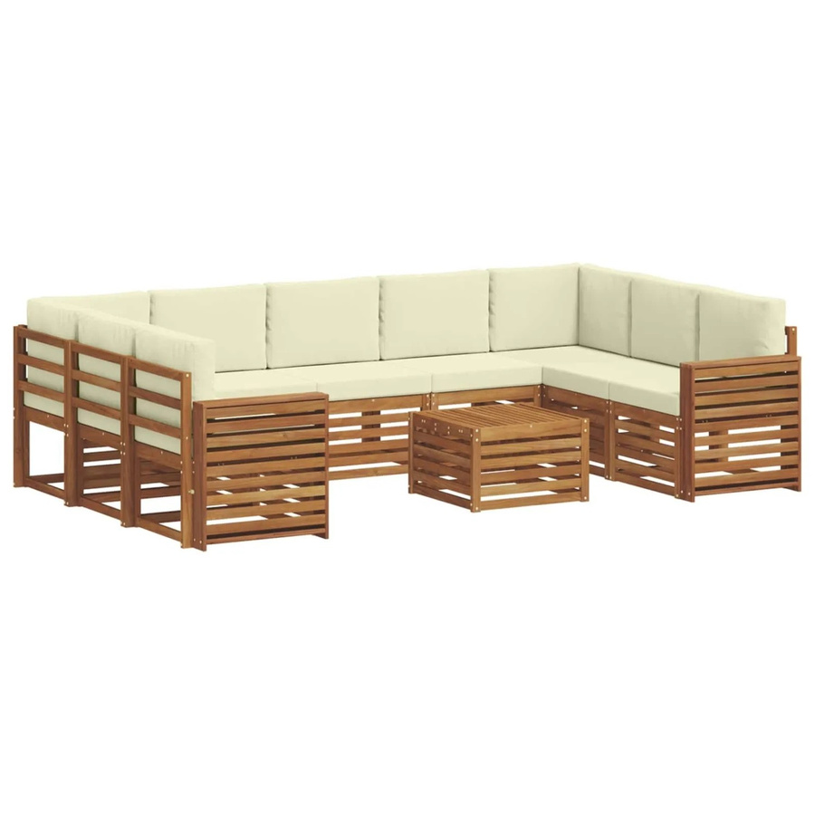 vidaXL Sofagarnitur aus Massivholz Akazie in L-Form, 10-teiliges Set in Natur und Beige mit wetterfesten Kissen - Bild 2