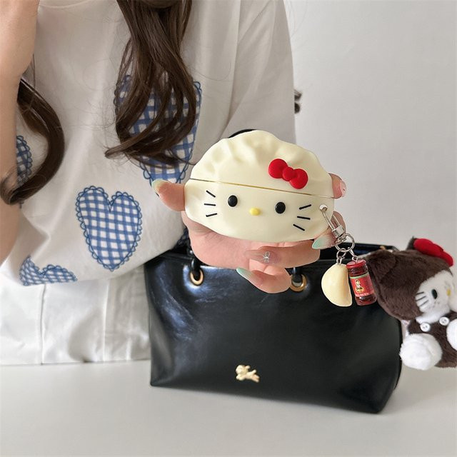 3D Dumpling Cat Schutzhülle für Apple AirPods Pro 1 2 3 4 in Weiß mit Hakenverschluss - Bild 1